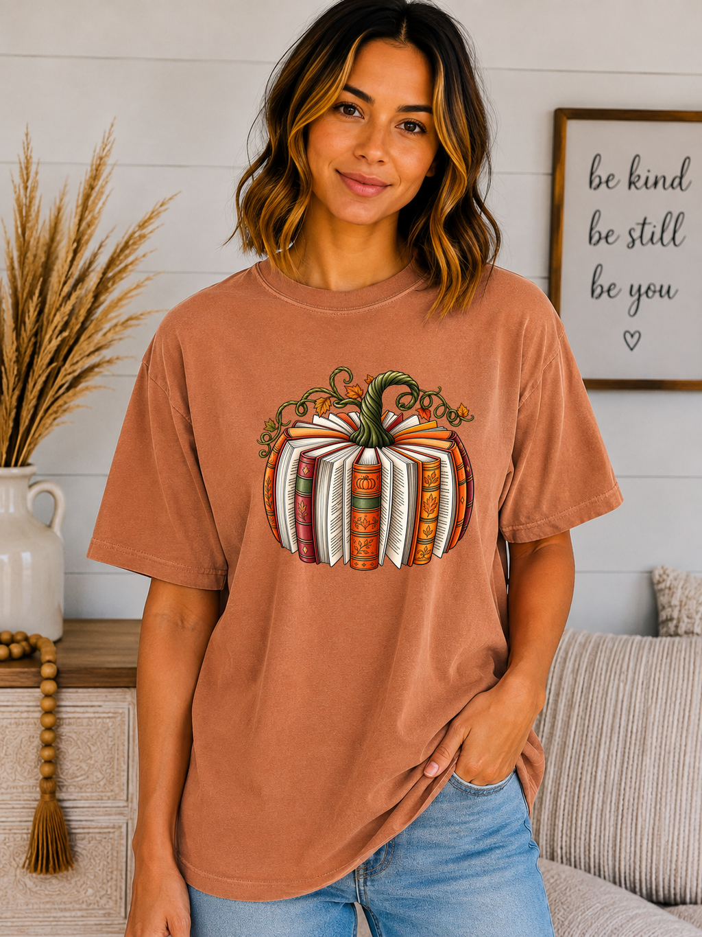 Book Pumpkin Comfort Colors T-Shirt – Cozy Fall Reading Tee – Autumn Pumpkin Book Lover Graphic Shirt