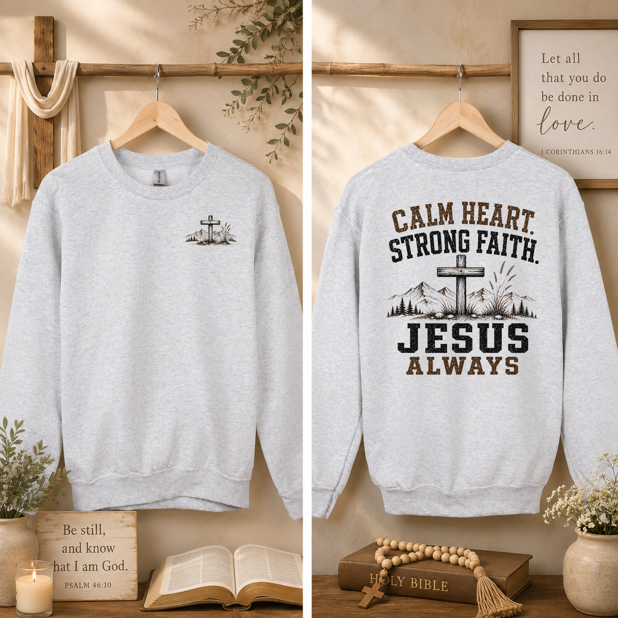 Calm Heart Strong Faith Jesus Always, Faith, Jesus, Gildan Sweatshirt