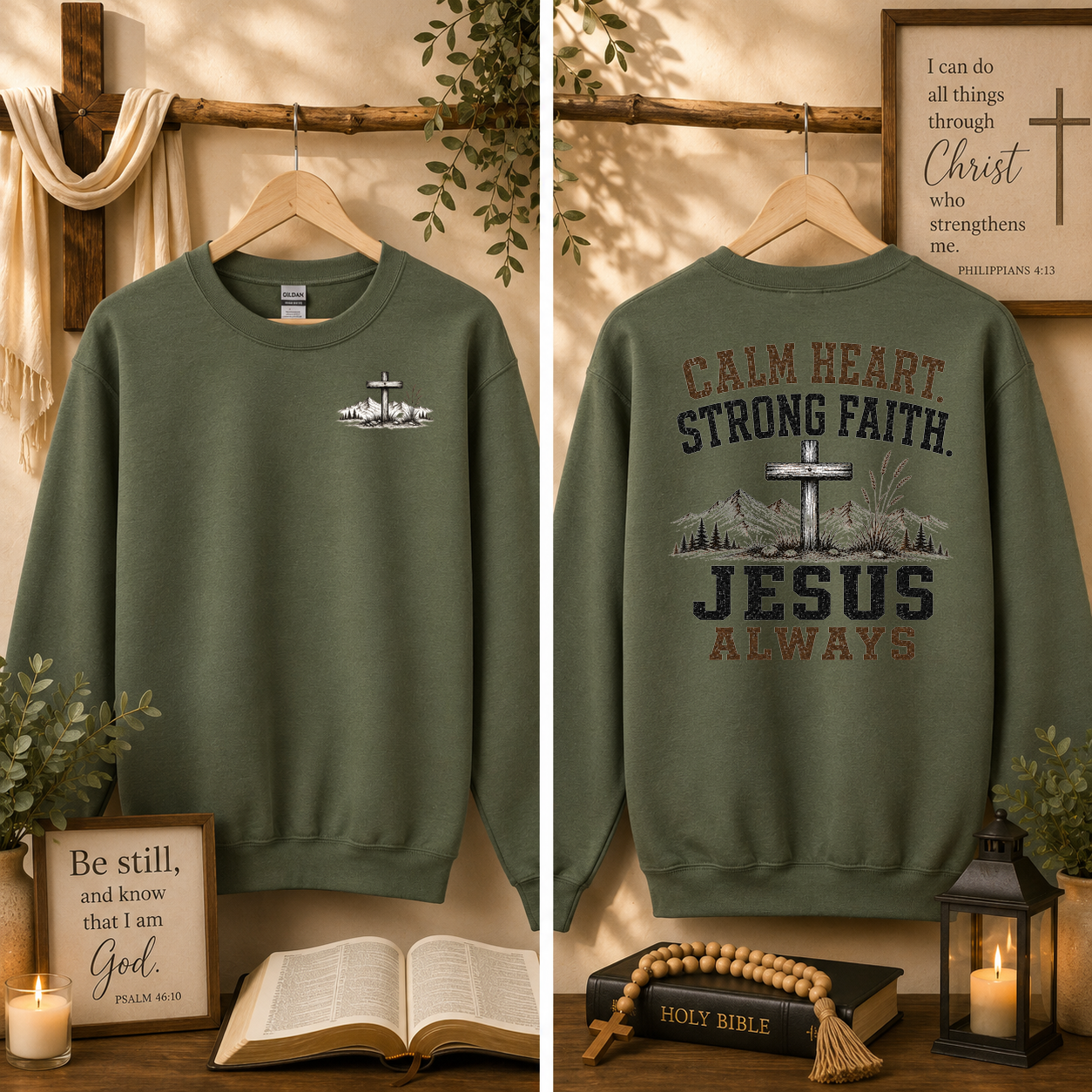 Calm Heart Strong Faith Jesus Always, Faith, Jesus, Gildan Sweatshirt