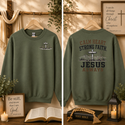 Calm Heart Strong Faith Jesus Always, Faith, Jesus, Gildan Sweatshirt