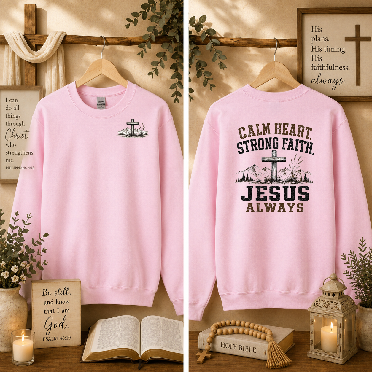 Calm Heart Strong Faith Jesus Always, Faith, Jesus, Gildan Sweatshirt