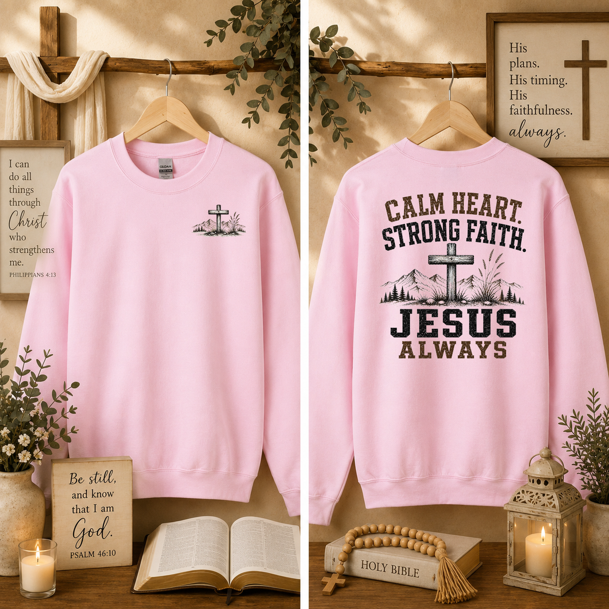 Calm Heart Strong Faith Jesus Always, Faith, Jesus, Gildan Sweatshirt
