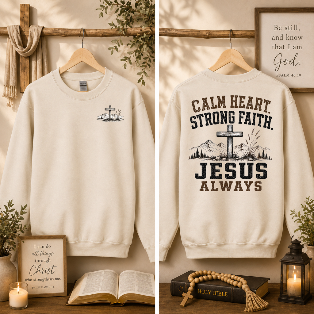 Calm Heart Strong Faith Jesus Always, Faith, Jesus, Gildan Sweatshirt