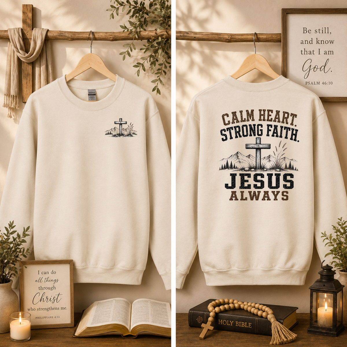 Calm Heart Strong Faith Jesus Always, Faith, Jesus, Gildan Sweatshirt