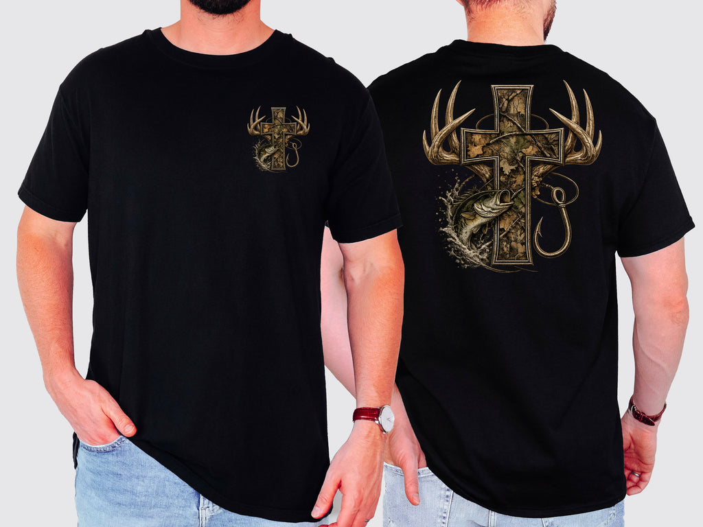 Camo Cross, Hunting, Jesus, Deer, Fishing, Comfort Colors Tshirt