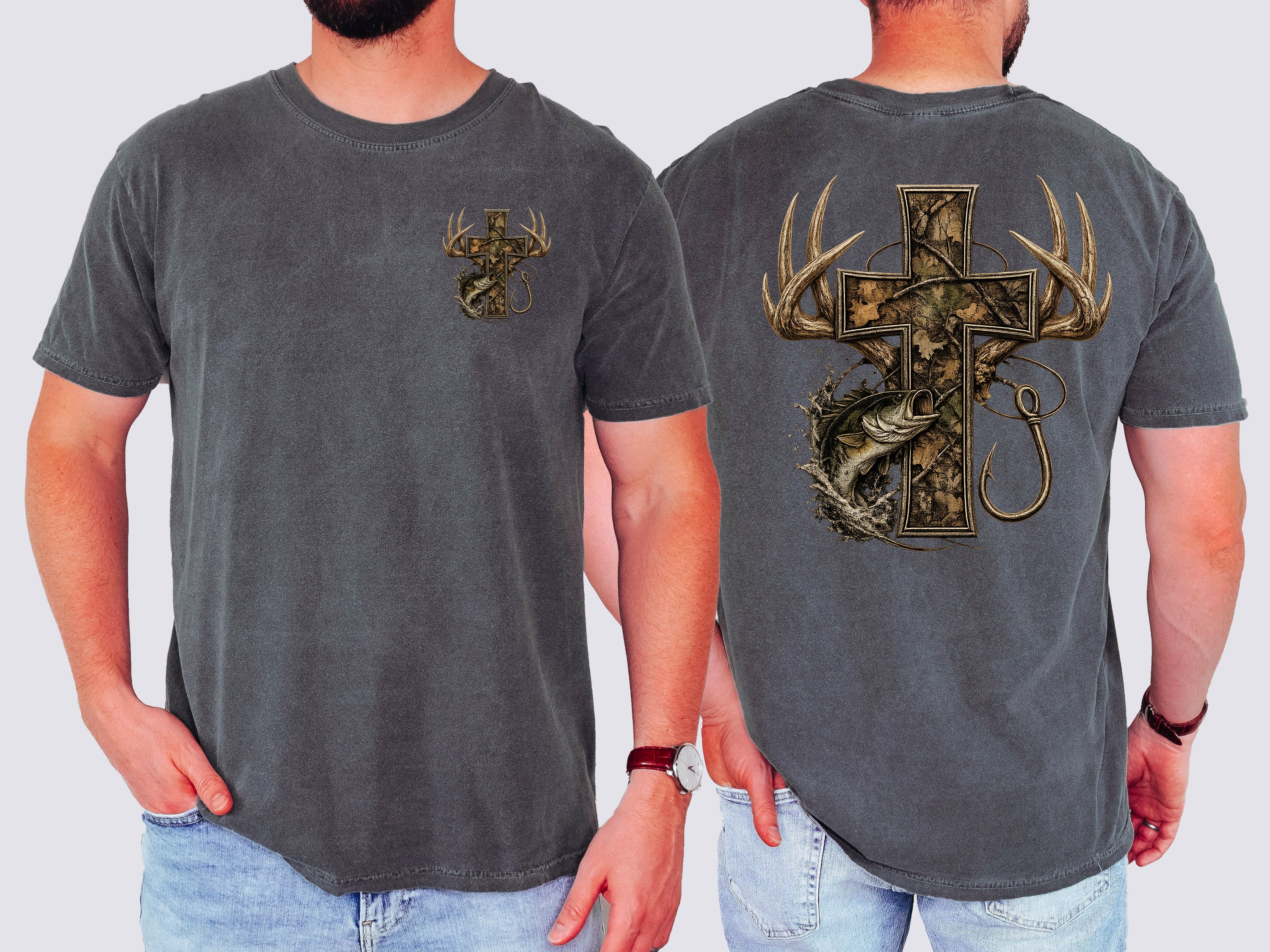 Camo Cross, Hunting, Jesus, Deer, Fishing, Comfort Colors Tshirt