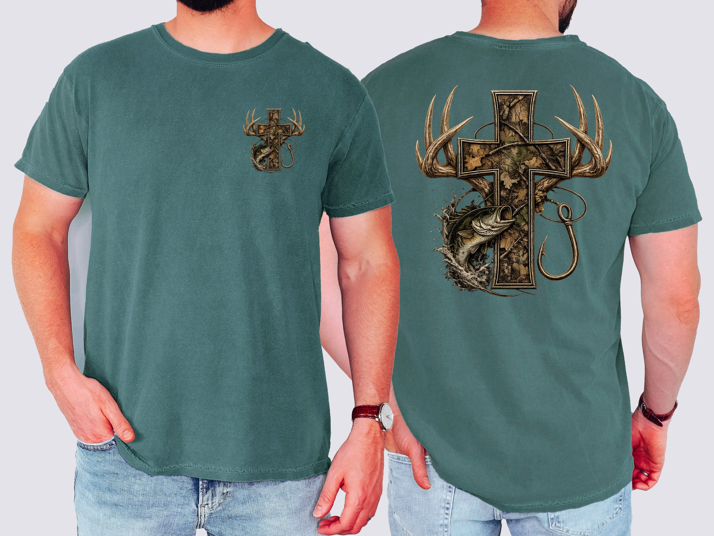 Camo Cross, Hunting, Jesus, Deer, Fishing, Comfort Colors Tshirt
