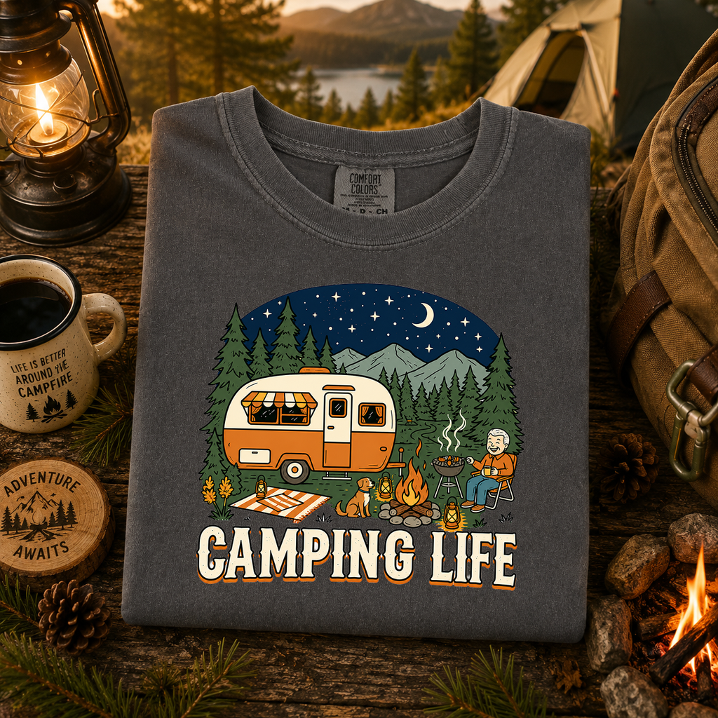 Camping Life, Outside, Adventure, Memories, Comfort Colors Tshirt
