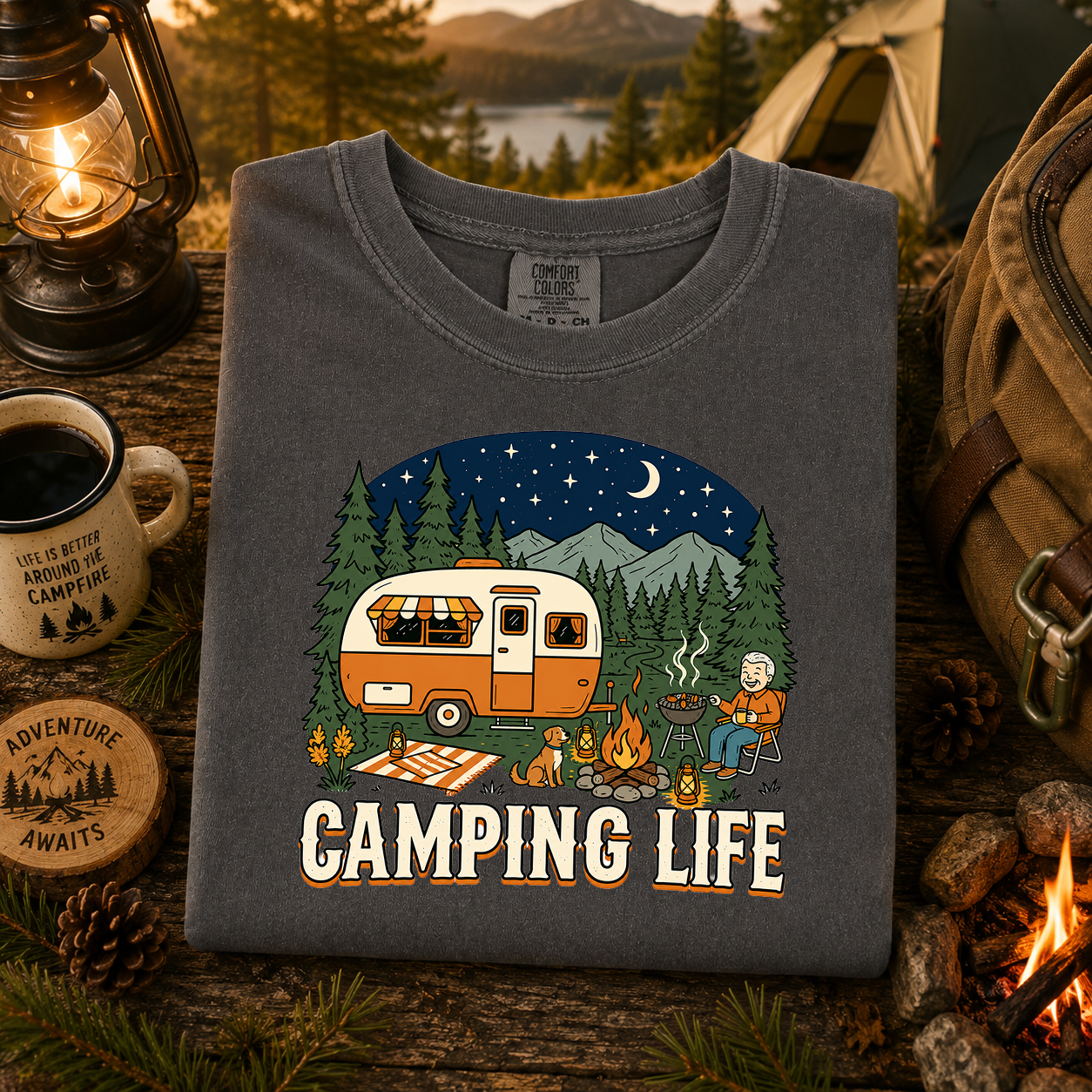 Camping Life, Outside, Adventure, Memories, Comfort Colors Tshirt