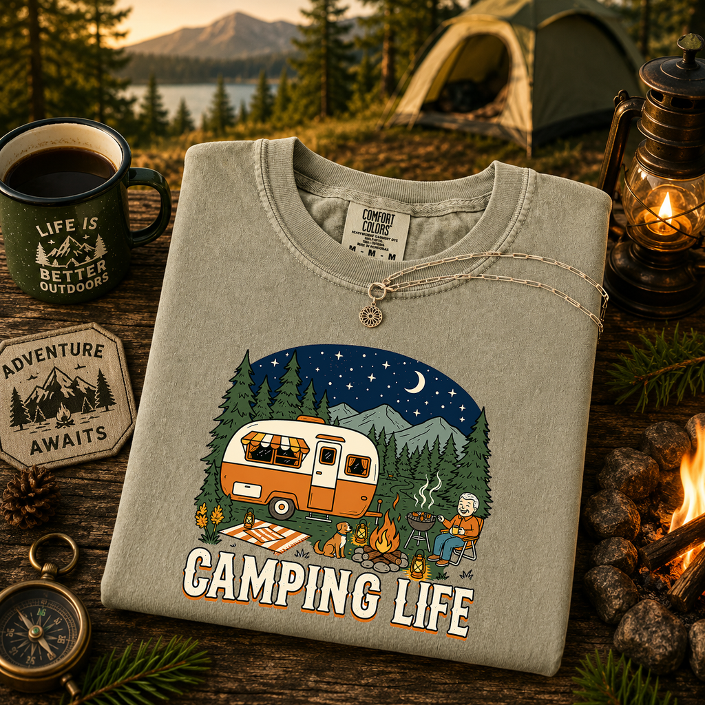 Camping Life, Outside, Adventure, Memories, Comfort Colors Tshirt