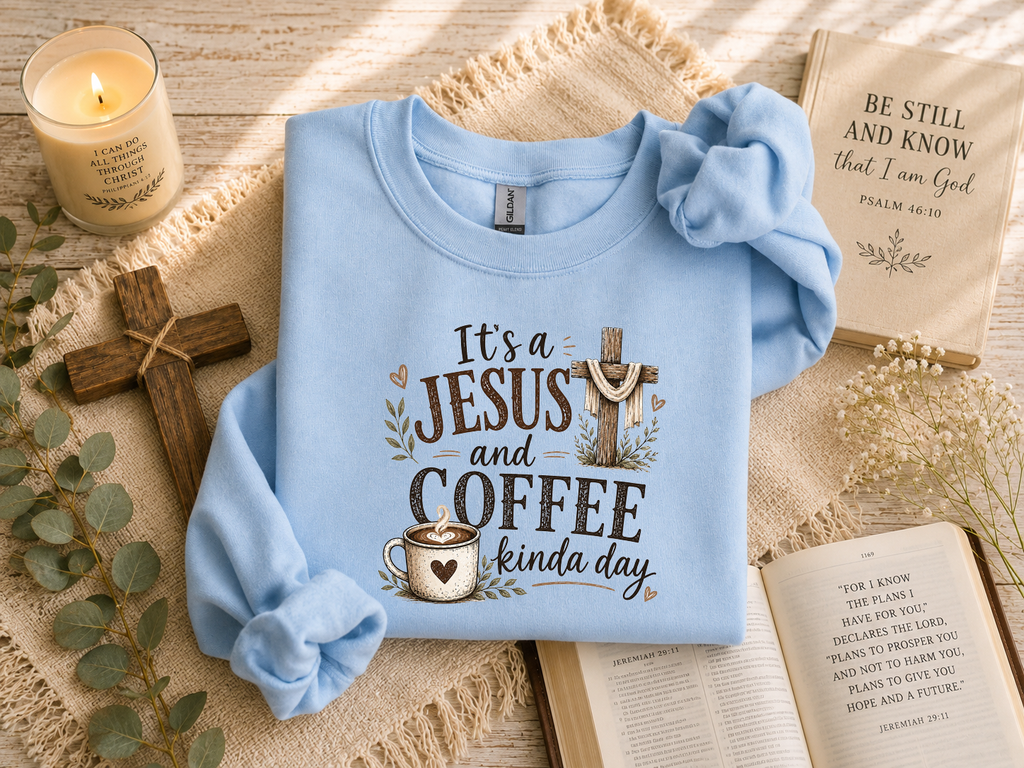 Jesus and Coffee Kinda Day, Coffee, Jesus, Faith, Gildan Sweatshirt