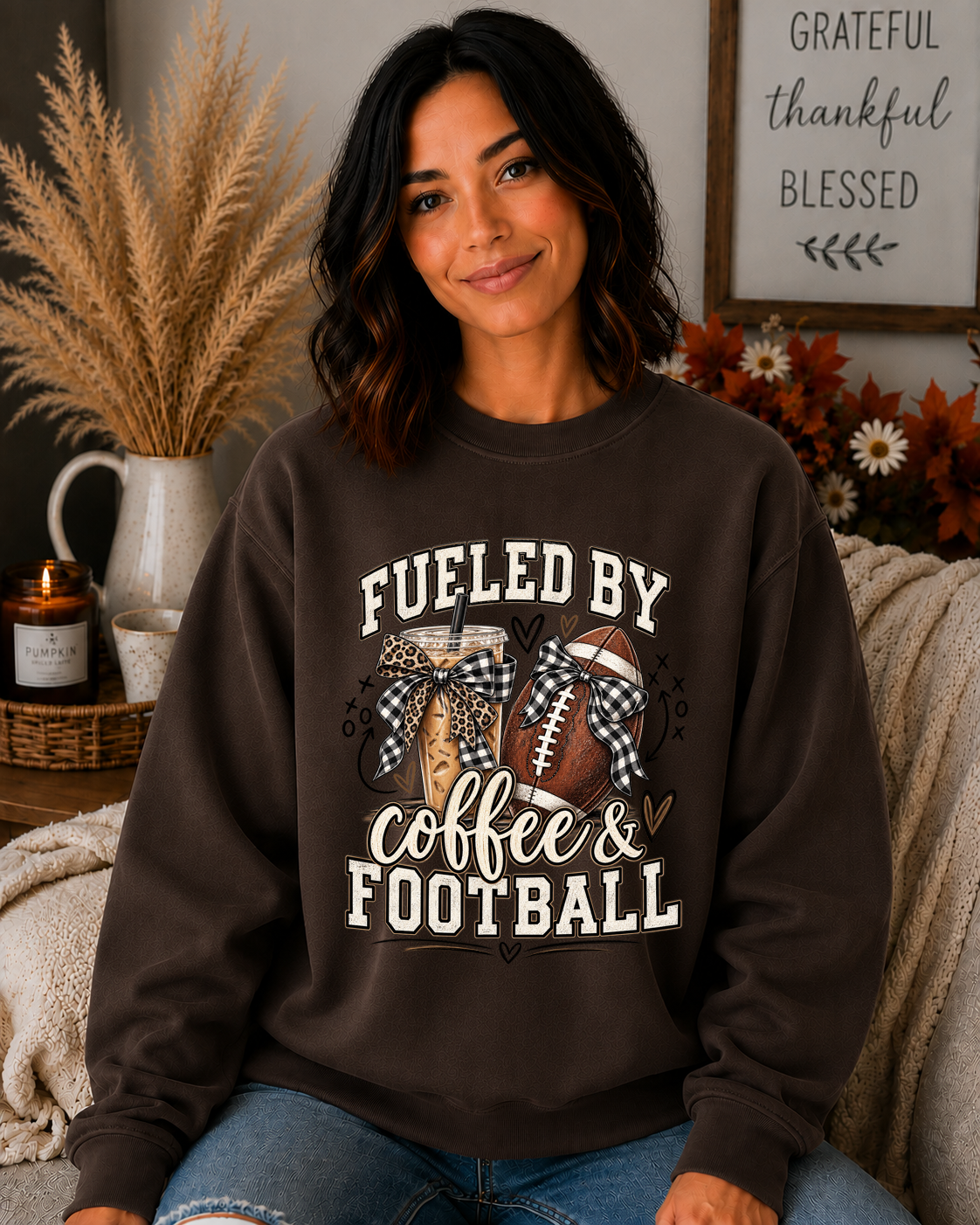 Fueled by Coffee & Football Gildan Sweatshirt | Football Mom Game Day Crewneck | Coffee Lover Football Shirt | Friday Night Lights Sweatshirt