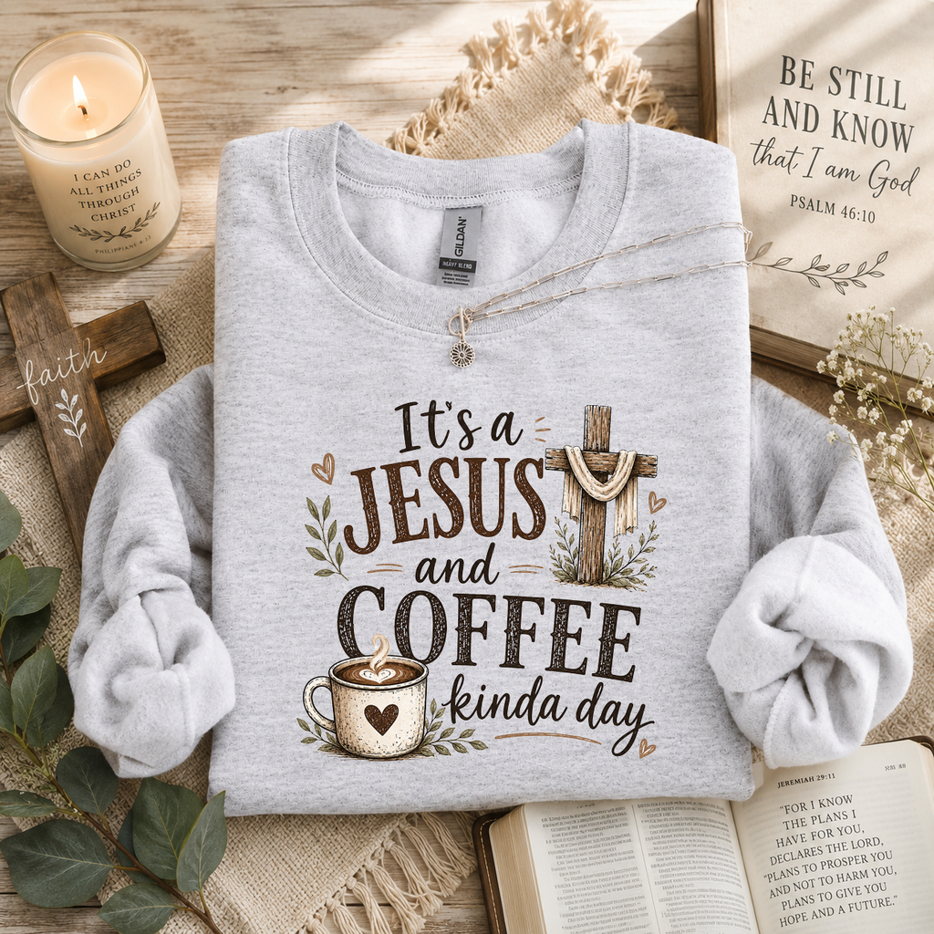 Jesus and Coffee Kinda Day, Coffee, Jesus, Faith, Gildan Sweatshirt