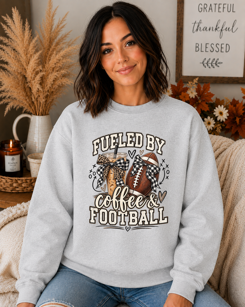 Fueled by Coffee & Football Gildan Sweatshirt | Football Mom Game Day Crewneck | Coffee Lover Football Shirt | Friday Night Lights Sweatshirt
