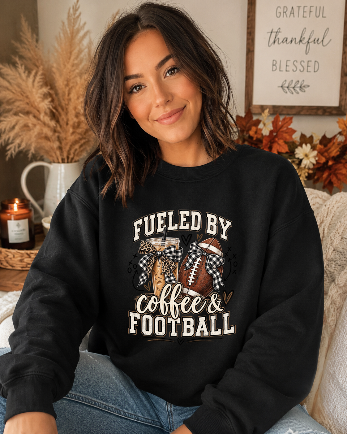 Fueled by Coffee & Football Gildan Sweatshirt | Football Mom Game Day Crewneck | Coffee Lover Football Shirt | Friday Night Lights Sweatshirt