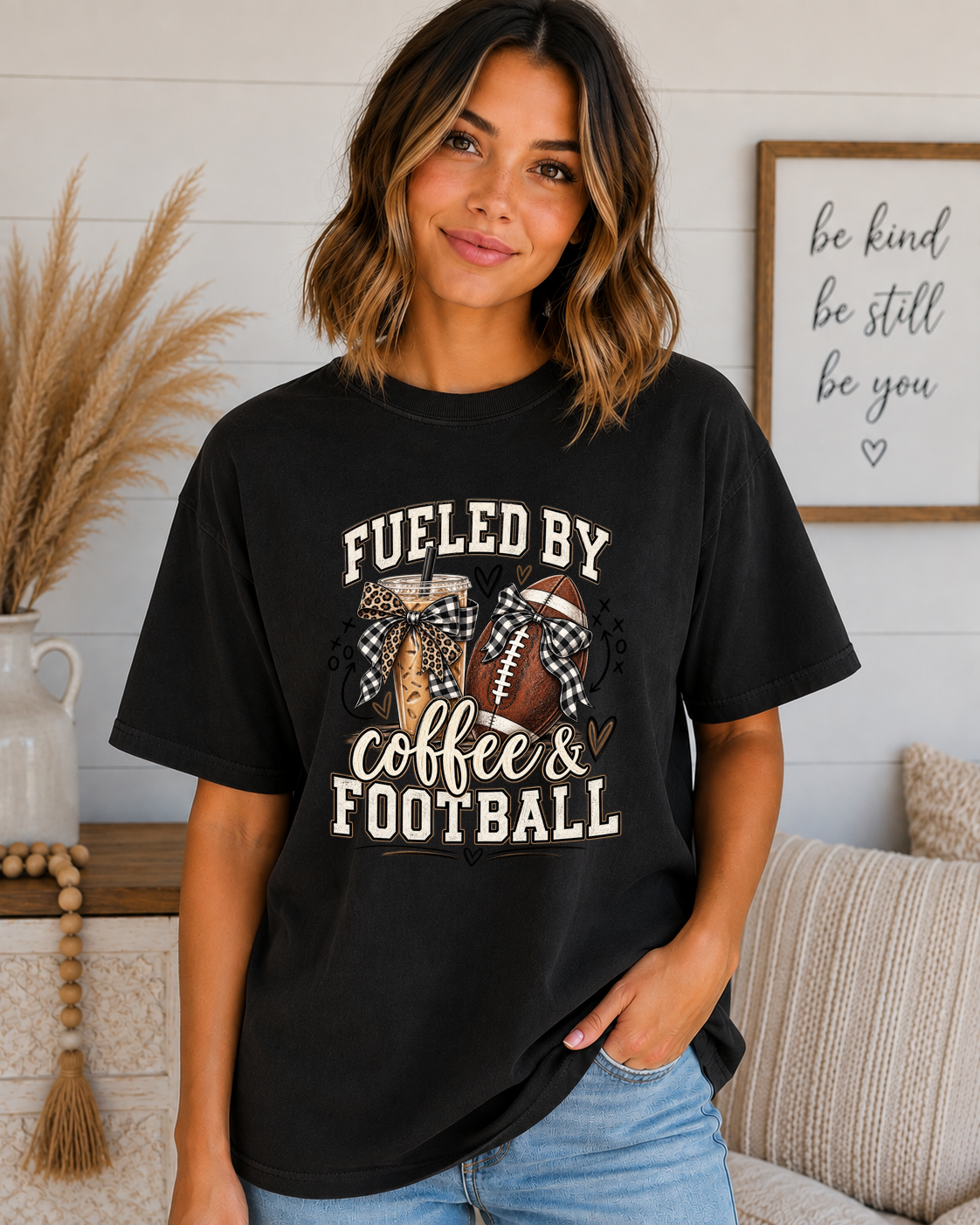 Fueled by Coffee & Football Comfort Colors T-Shirt | Football Mom Game Day Tee | Coffee Lover Football Shirt | Friday Night Lights Tee