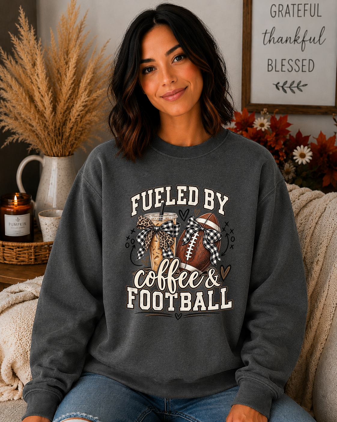 Fueled by Coffee & Football Gildan Sweatshirt | Football Mom Game Day Crewneck | Coffee Lover Football Shirt | Friday Night Lights Sweatshirt