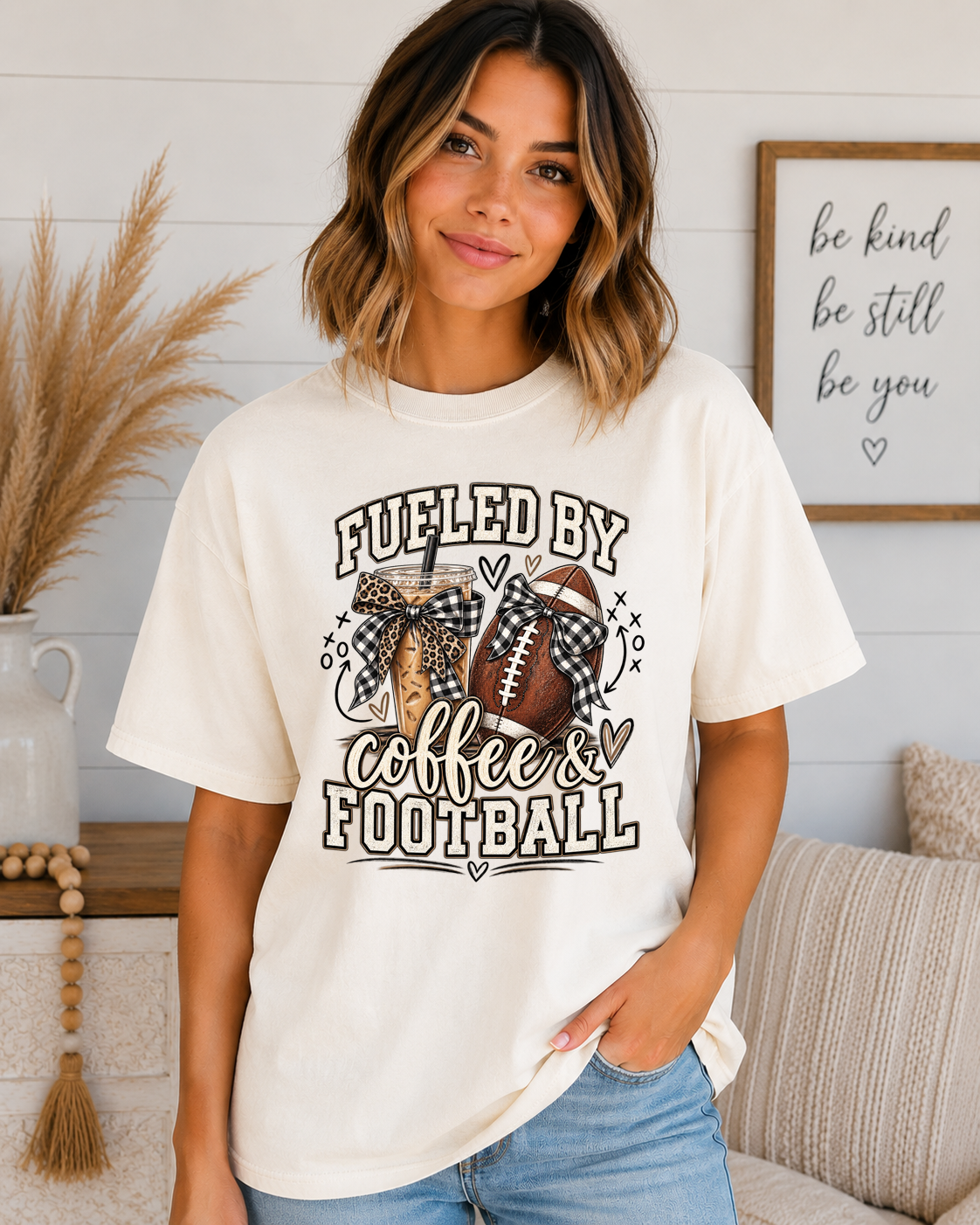 Fueled by Coffee & Football Comfort Colors T-Shirt | Football Mom Game Day Tee | Coffee Lover Football Shirt | Friday Night Lights Tee