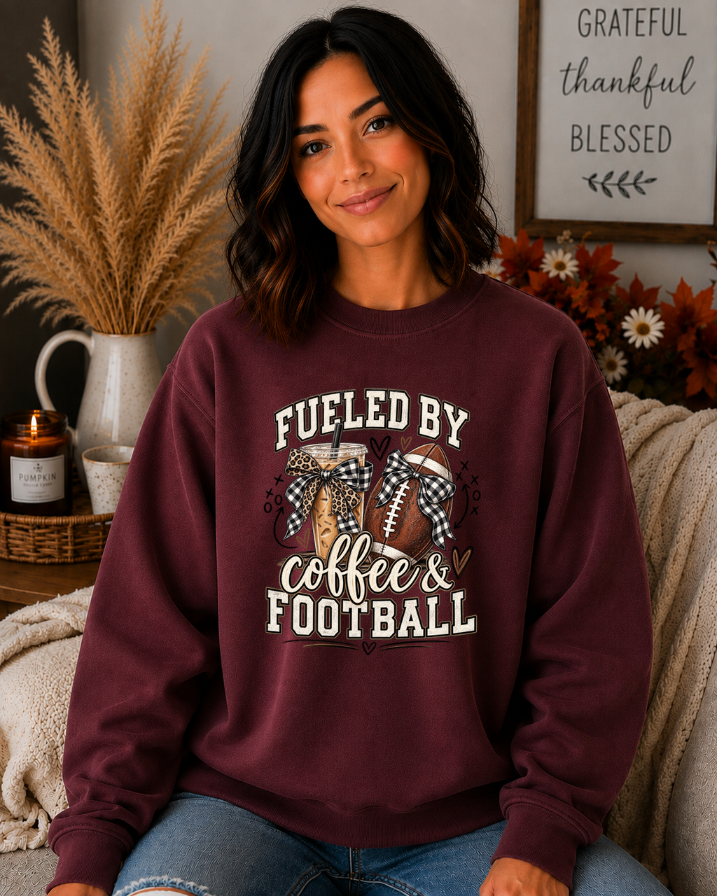 Fueled by Coffee & Football Gildan Sweatshirt | Football Mom Game Day Crewneck | Coffee Lover Football Shirt | Friday Night Lights Sweatshirt