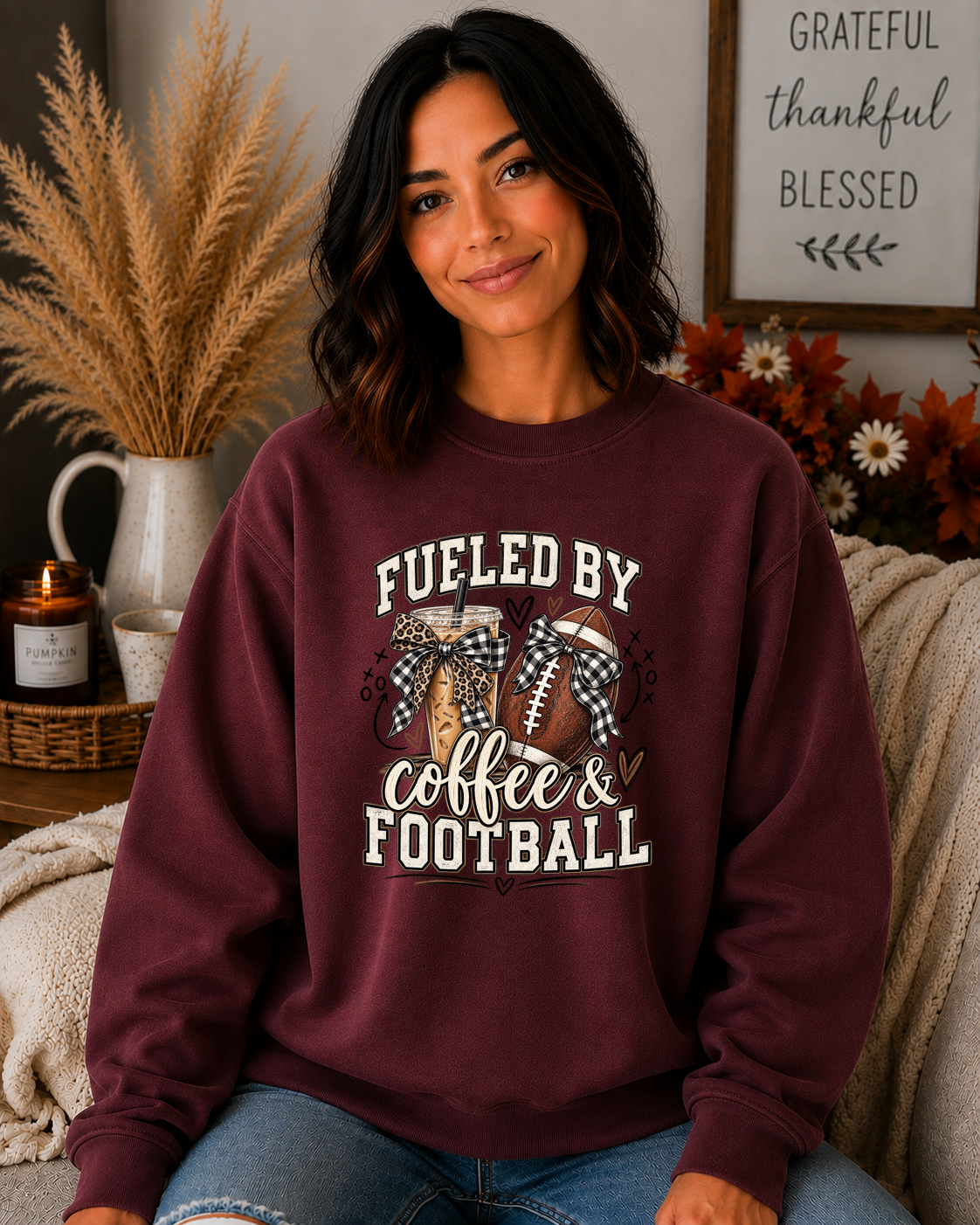 Fueled by Coffee & Football Gildan Sweatshirt | Football Mom Game Day Crewneck | Coffee Lover Football Shirt | Friday Night Lights Sweatshirt