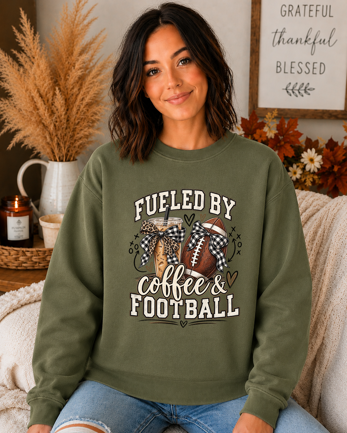 Fueled by Coffee & Football Gildan Sweatshirt | Football Mom Game Day Crewneck | Coffee Lover Football Shirt | Friday Night Lights Sweatshirt