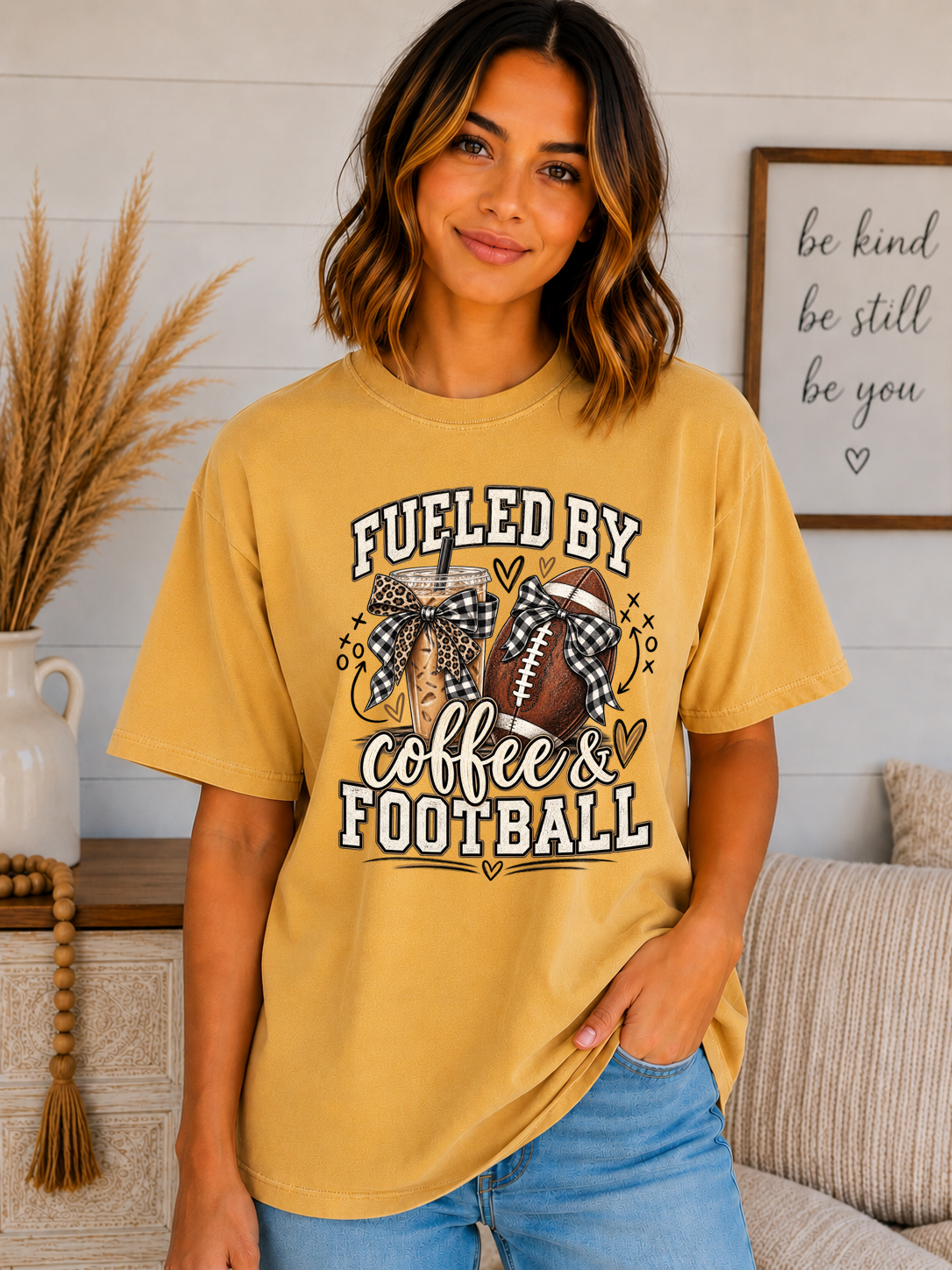 Fueled by Coffee & Football Comfort Colors T-Shirt | Football Mom Game Day Tee | Coffee Lover Football Shirt | Friday Night Lights Tee