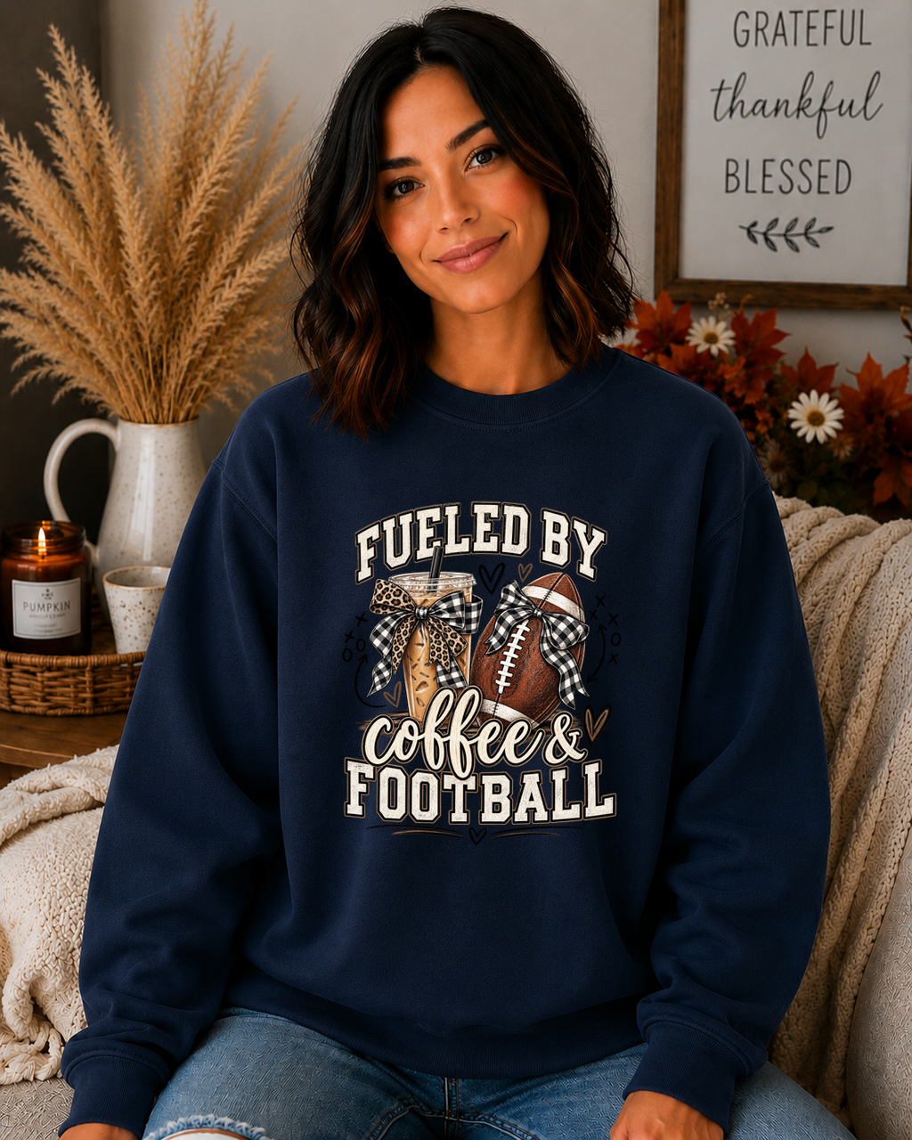 Fueled by Coffee & Football Gildan Sweatshirt | Football Mom Game Day Crewneck | Coffee Lover Football Shirt | Friday Night Lights Sweatshirt