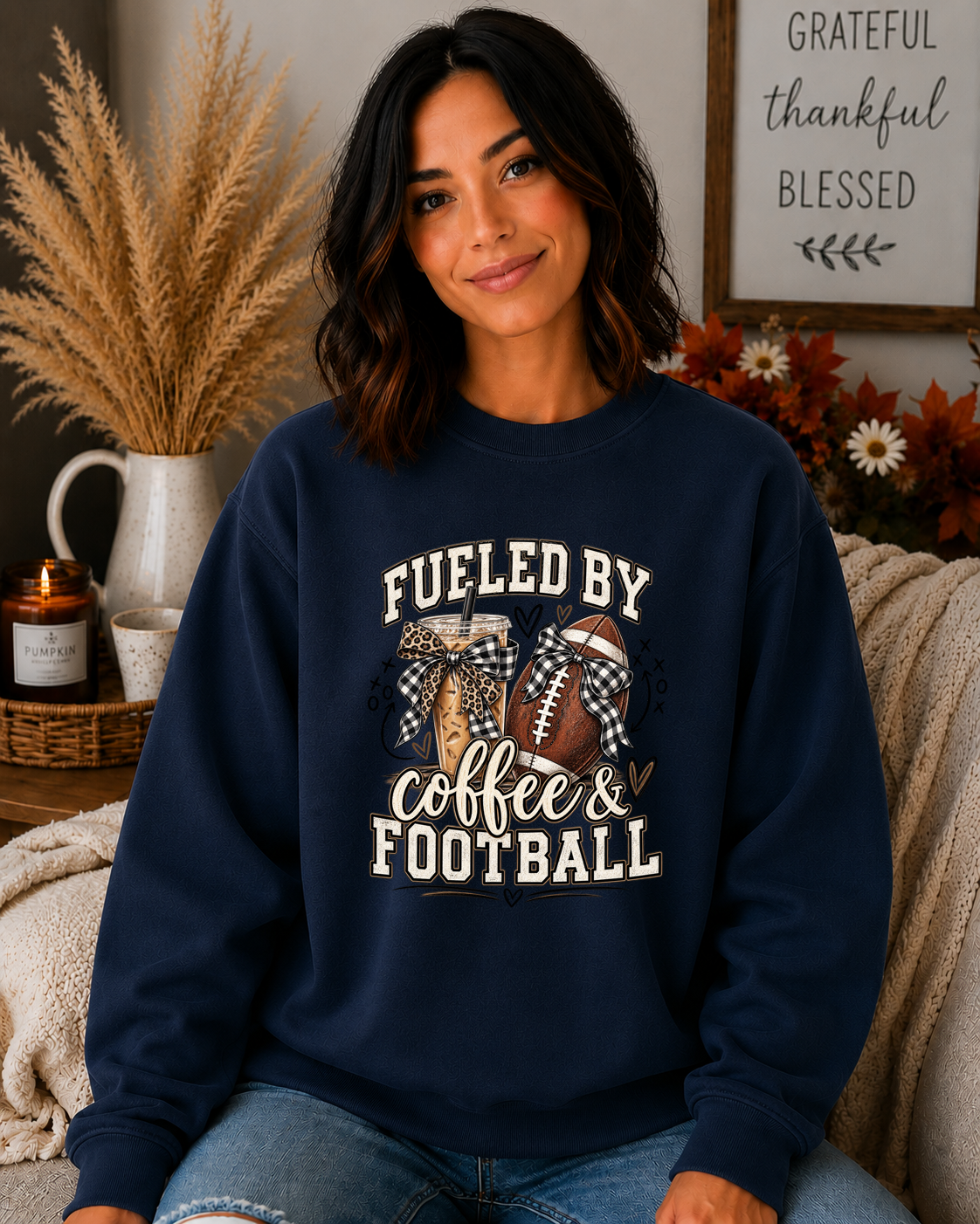 Fueled by Coffee & Football Gildan Sweatshirt | Football Mom Game Day Crewneck | Coffee Lover Football Shirt | Friday Night Lights Sweatshirt