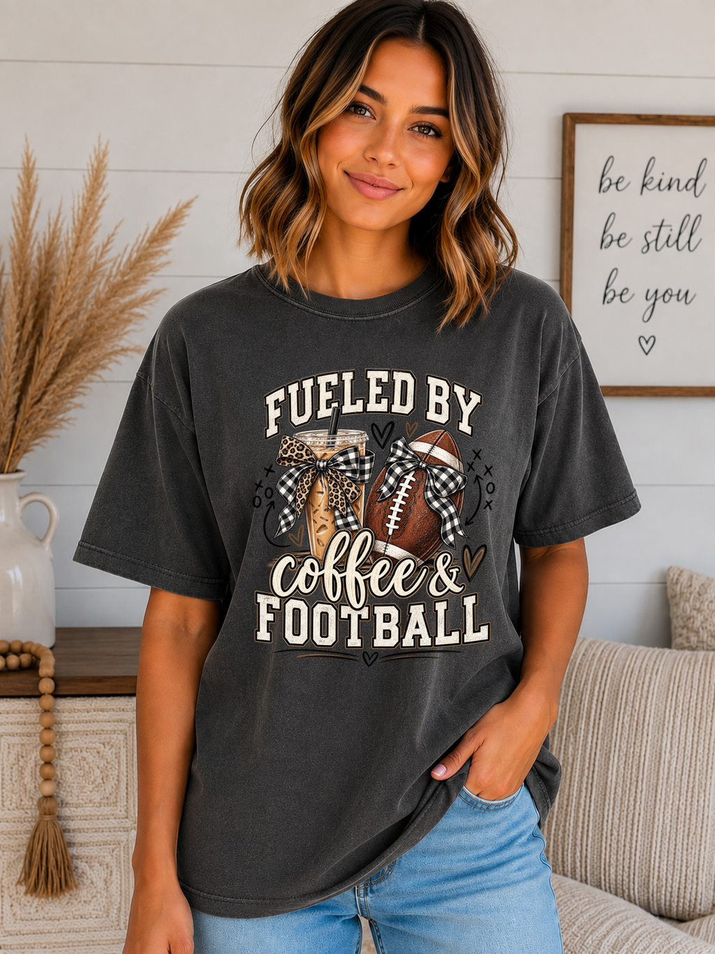 Fueled by Coffee & Football Comfort Colors T-Shirt | Football Mom Game Day Tee | Coffee Lover Football Shirt | Friday Night Lights Tee
