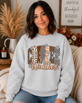 Cozy Coffee Weather Fall Gildan Sweatshirt | Cute Autumn Leopard & Checkered Graphic Crewneck
