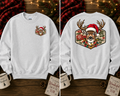 Christmas Deer Gildan Sweatshirt | Santa Hat Deer Christmas Lights Crewneck | Front & Back Holiday Graphic Sweatshirt
