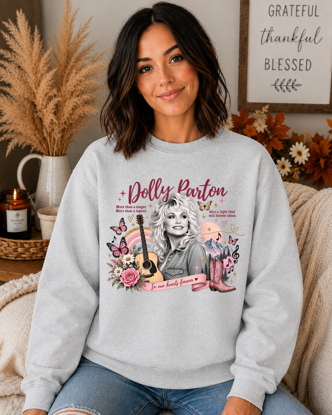Dolly Parton Tribute Gildan Sweatshirt | In Our Hearts Forever Country Music Crewneck | Pink Western Dolly Graphic Sweatshirt