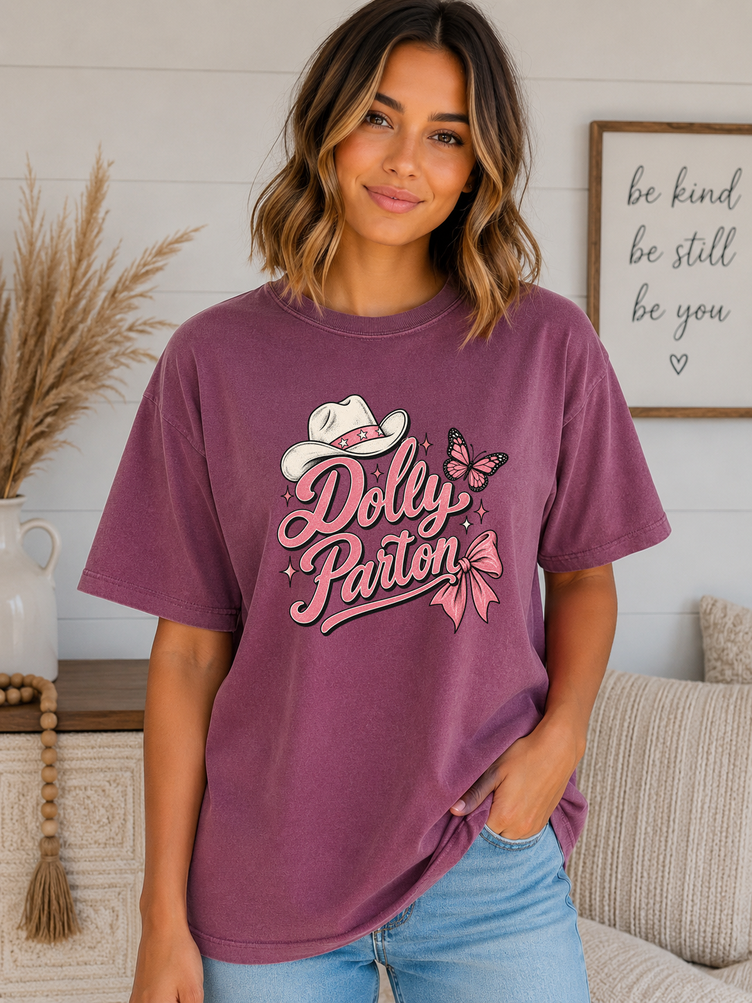 Dolly Parton Western Comfort Colors T-Shirt | Pink Cowgirl Graphic Tee | Country Music Inspired Vintage Shirt