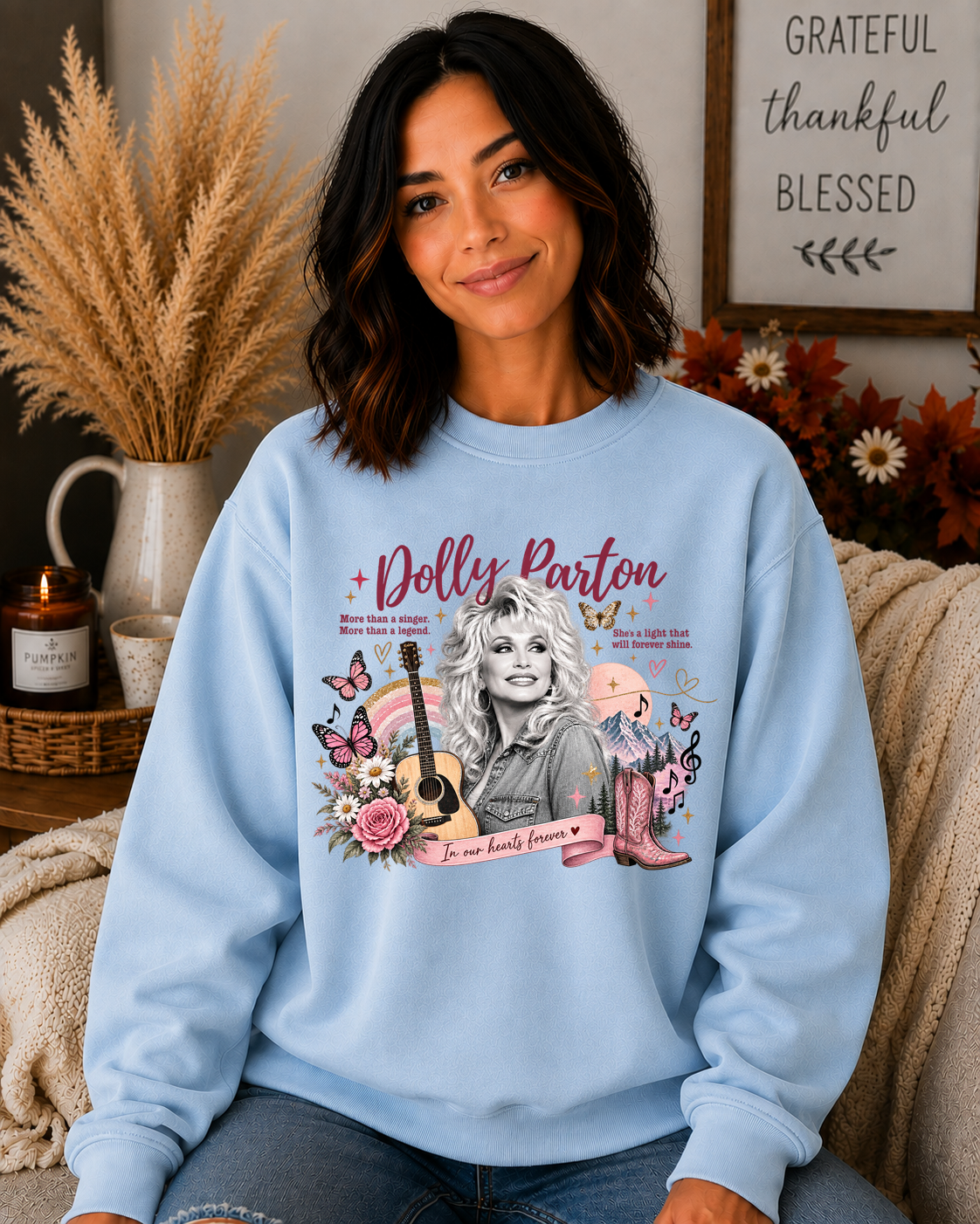 Dolly Parton Tribute Gildan Sweatshirt | In Our Hearts Forever Country Music Crewneck | Pink Western Dolly Graphic Sweatshirt