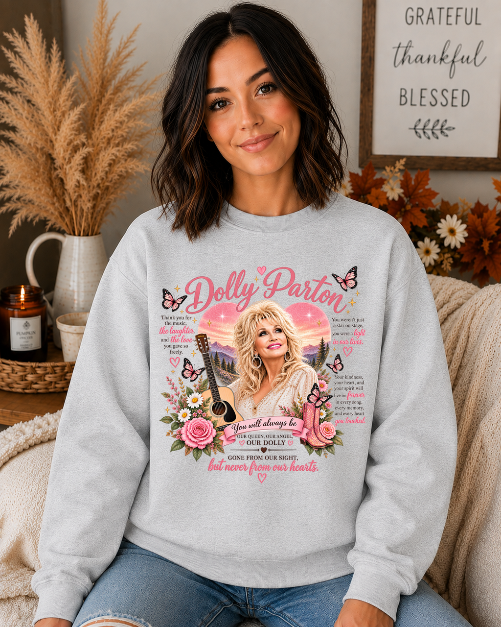 Dolly Parton Memorial Tribute Gildan Sweatshirt | Forever in Our Hearts Country Music Crewneck | Pink Dolly Tribute Sweatshirt