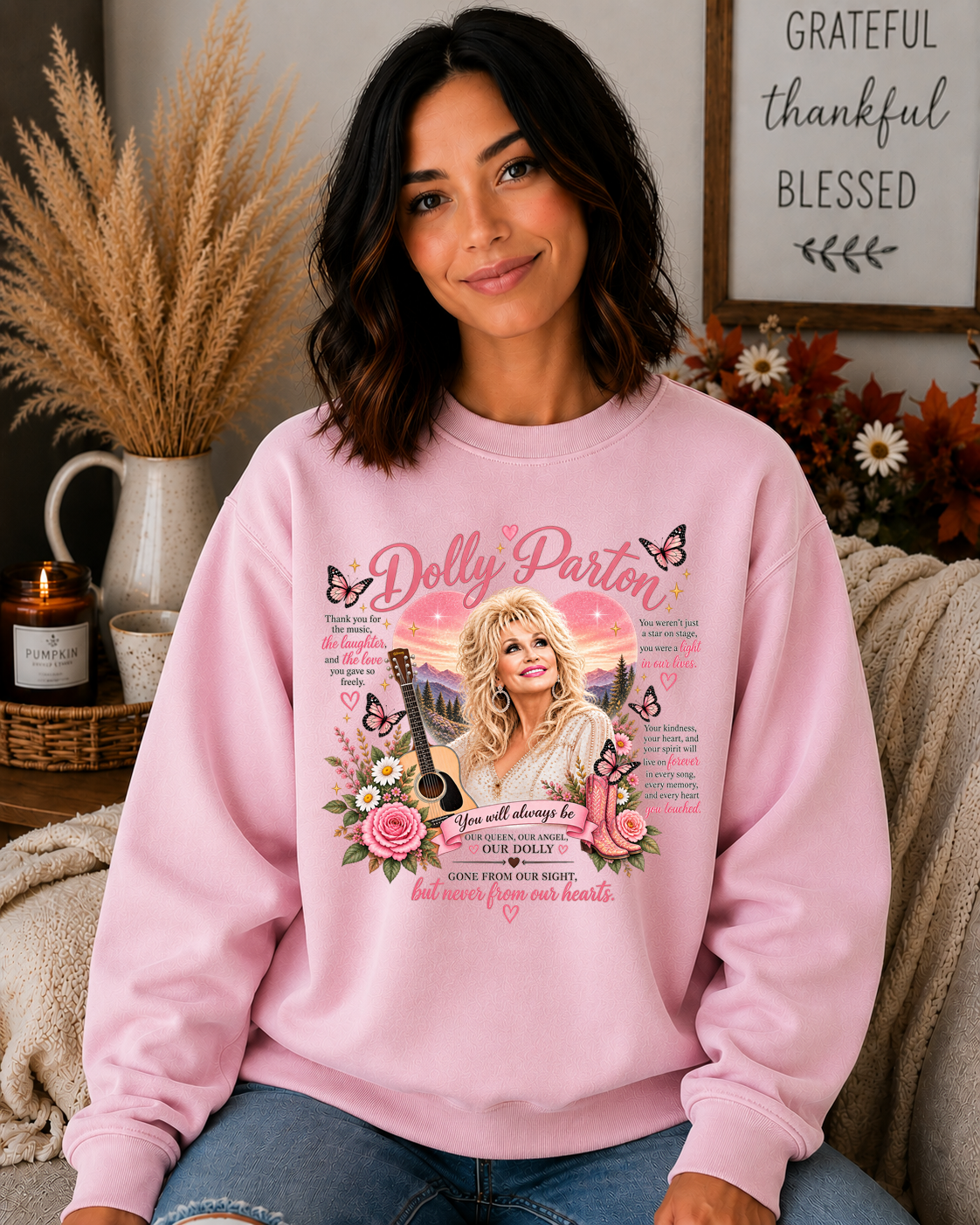 Dolly Parton Memorial Tribute Gildan Sweatshirt | Forever in Our Hearts Country Music Crewneck | Pink Dolly Tribute Sweatshirt