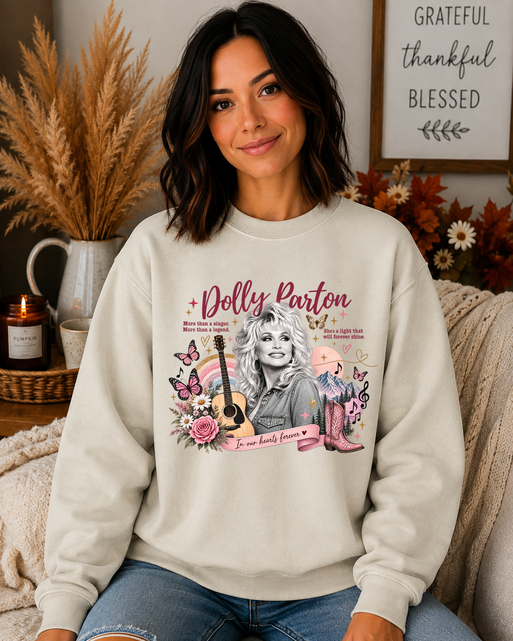 Dolly Parton Tribute Gildan Sweatshirt | In Our Hearts Forever Country Music Crewneck | Pink Western Dolly Graphic Sweatshirt