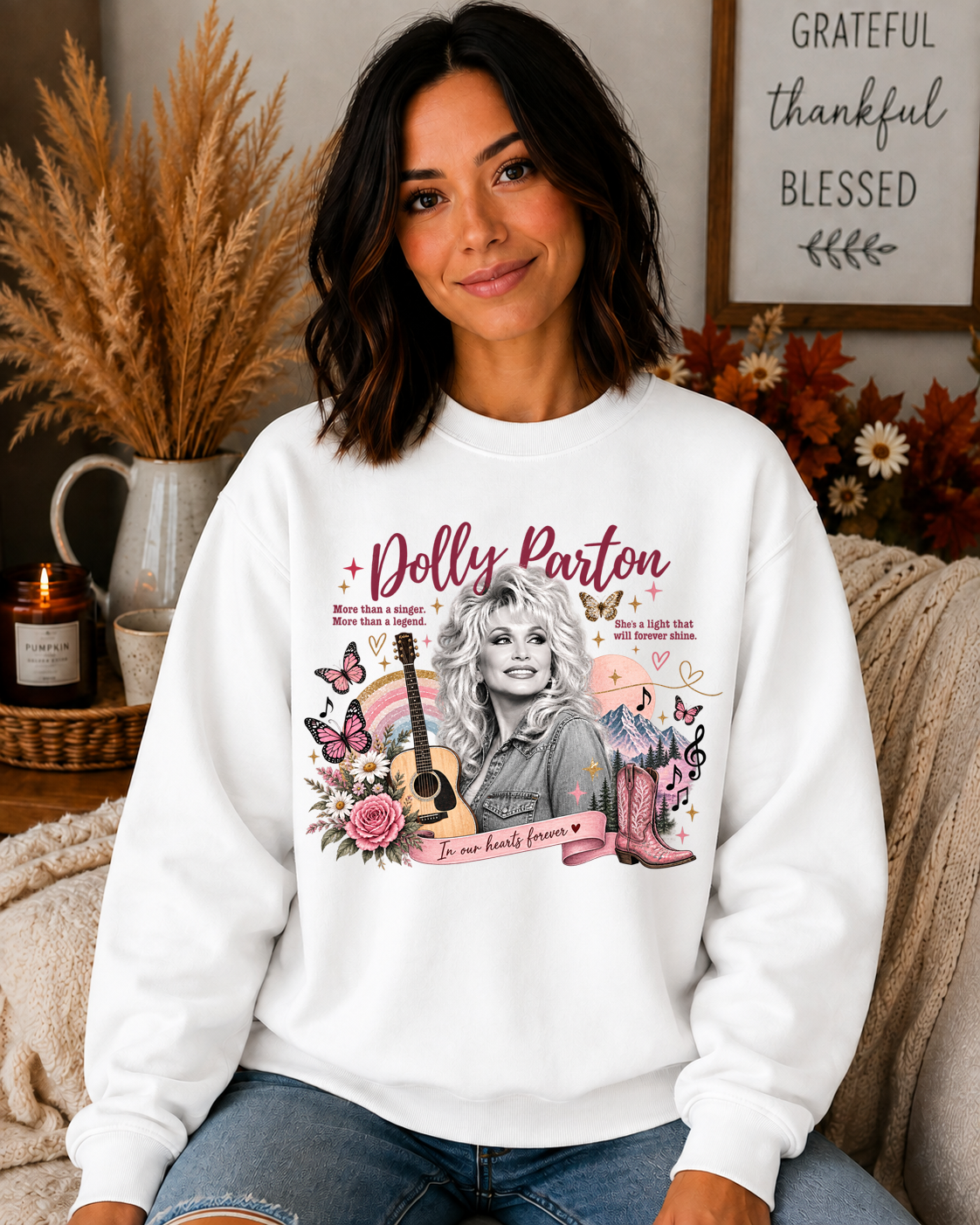 Dolly Parton Tribute Gildan Sweatshirt | In Our Hearts Forever Country Music Crewneck | Pink Western Dolly Graphic Sweatshirt