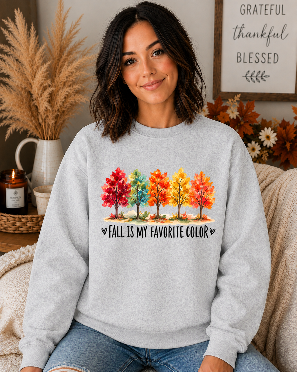 Cute Fall Sweatshirt for Women | Fall Is My Favorite Color | Autumn Trees Graphic Crewneck | Cozy Fall Shirt | Thanksgiving Sweatshirt