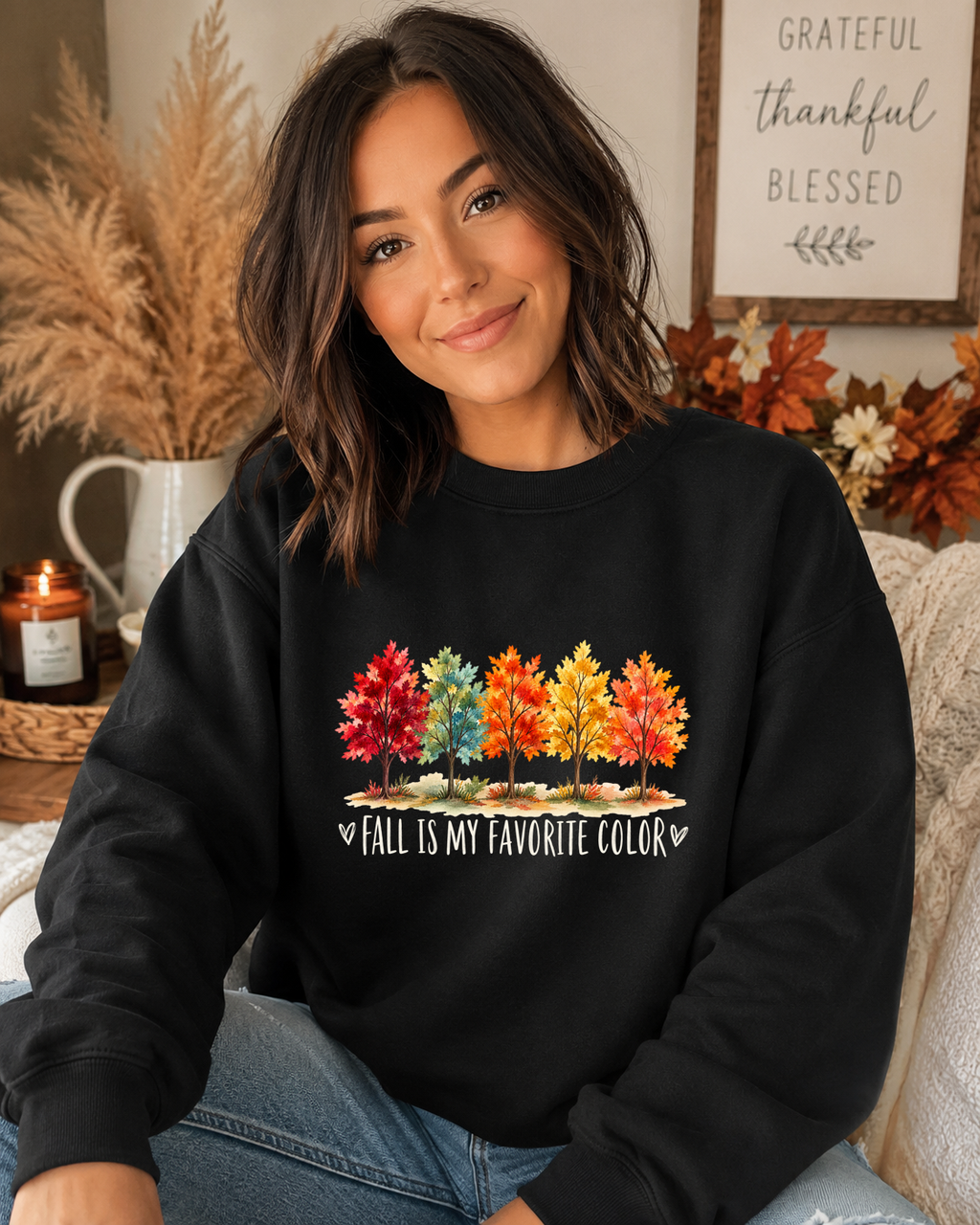 Cute Fall Sweatshirt for Women | Fall Is My Favorite Color | Autumn Trees Graphic Crewneck | Cozy Fall Shirt | Thanksgiving Sweatshirt