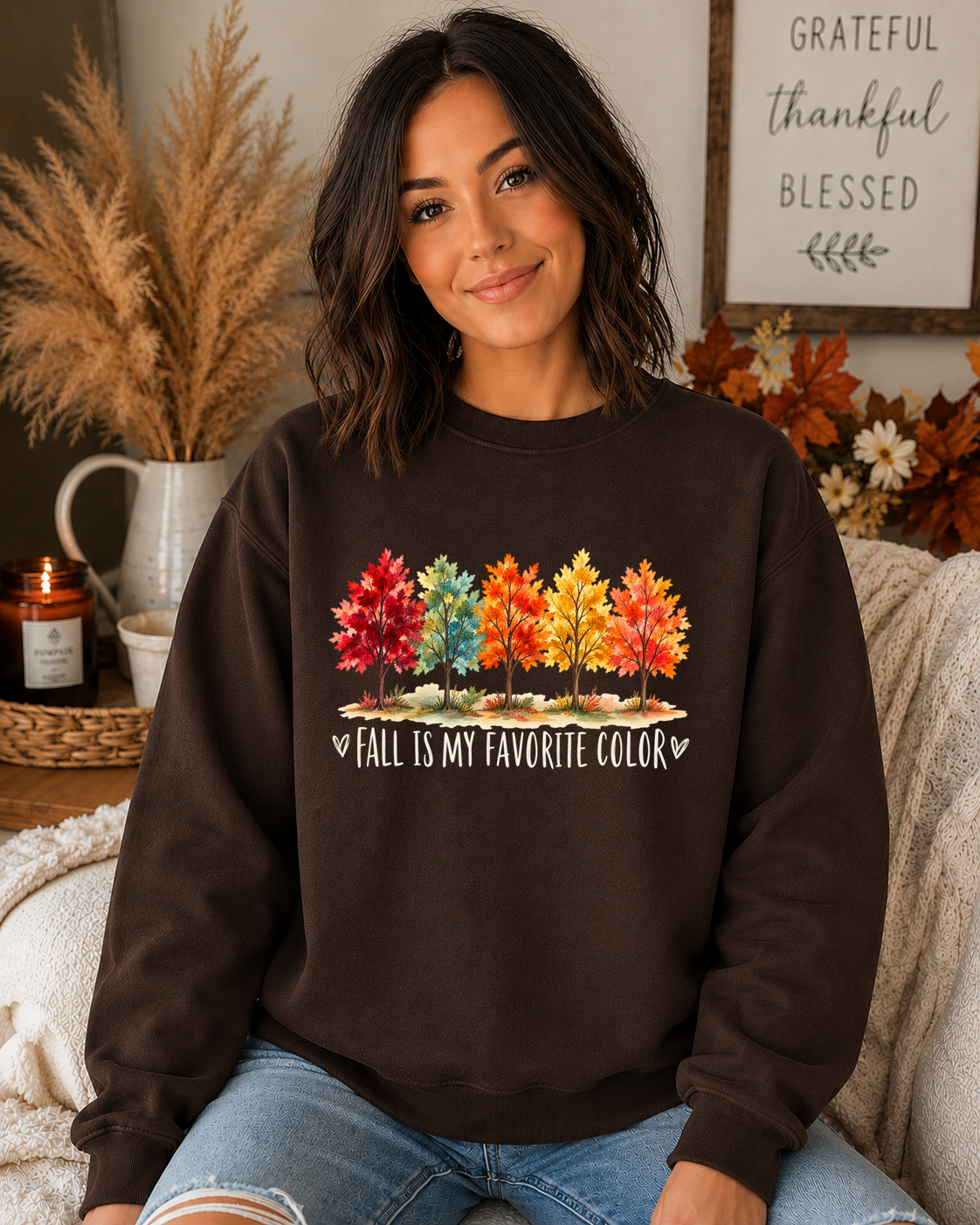 Cute Fall Sweatshirt for Women | Fall Is My Favorite Color | Autumn Trees Graphic Crewneck | Cozy Fall Shirt | Thanksgiving Sweatshirt