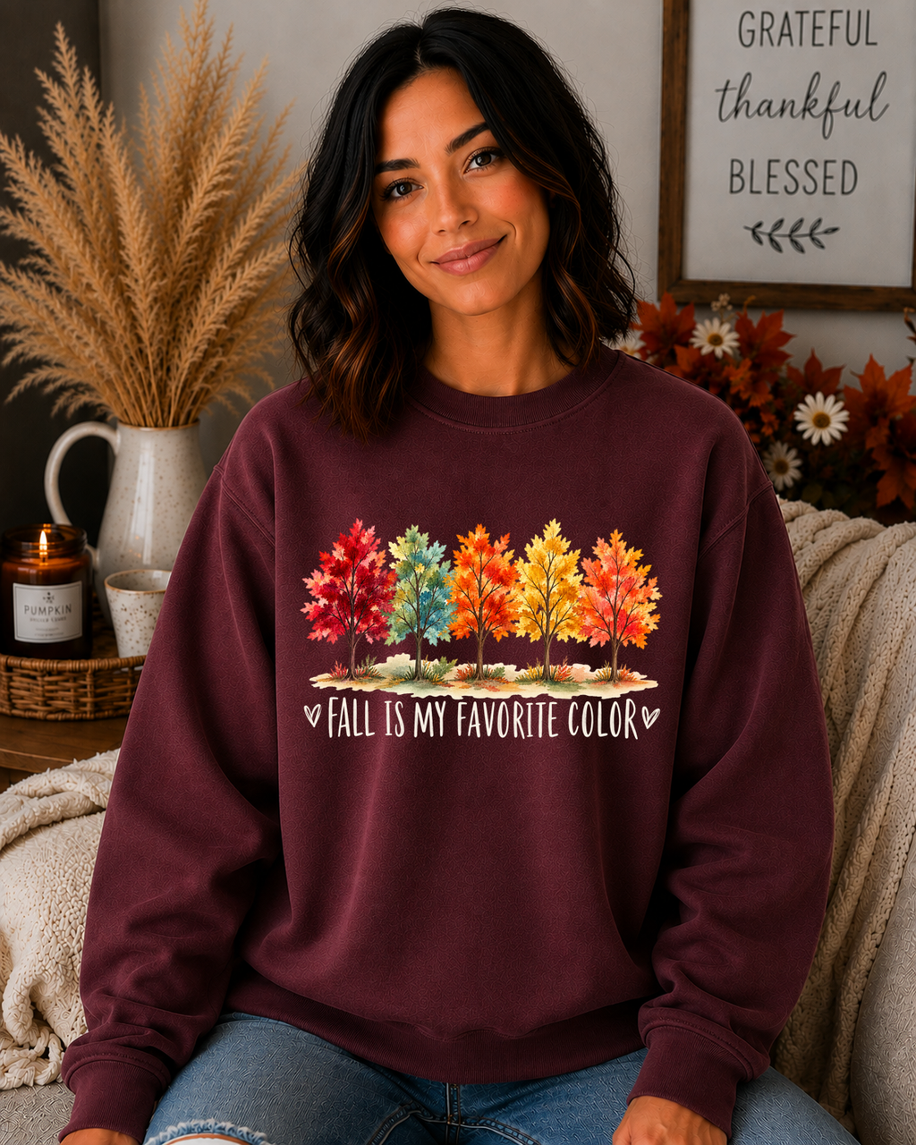 Cute Fall Sweatshirt for Women | Fall Is My Favorite Color | Autumn Trees Graphic Crewneck | Cozy Fall Shirt | Thanksgiving Sweatshirt