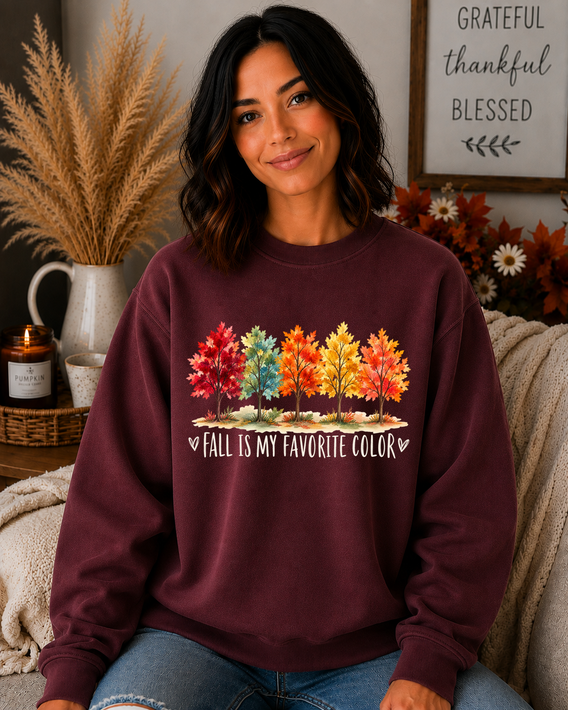 Cute Fall Sweatshirt for Women | Fall Is My Favorite Color | Autumn Trees Graphic Crewneck | Cozy Fall Shirt | Thanksgiving Sweatshirt