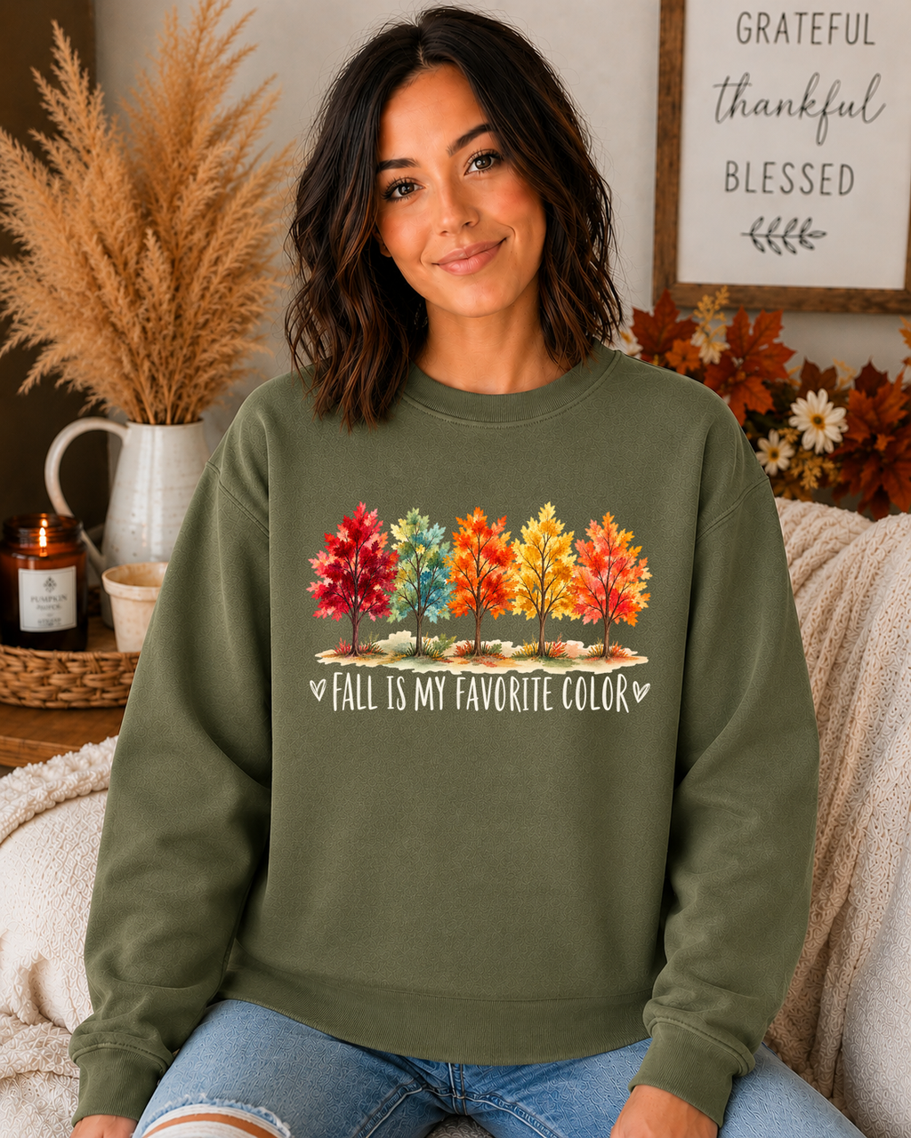 Cute Fall Sweatshirt for Women | Fall Is My Favorite Color | Autumn Trees Graphic Crewneck | Cozy Fall Shirt | Thanksgiving Sweatshirt