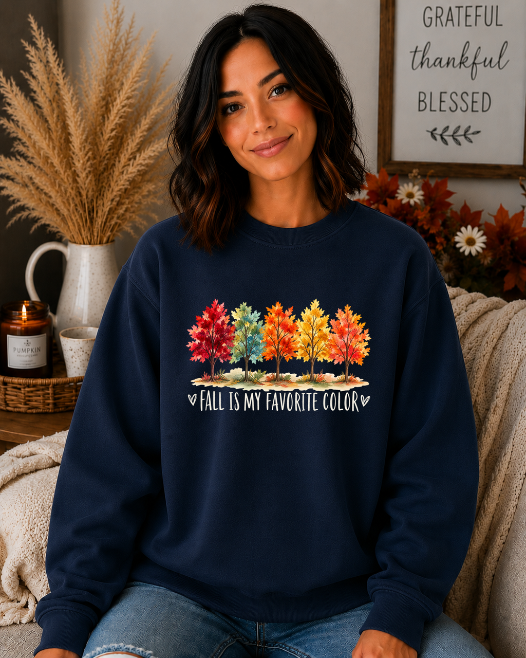 Cute Fall Sweatshirt for Women | Fall Is My Favorite Color | Autumn Trees Graphic Crewneck | Cozy Fall Shirt | Thanksgiving Sweatshirt