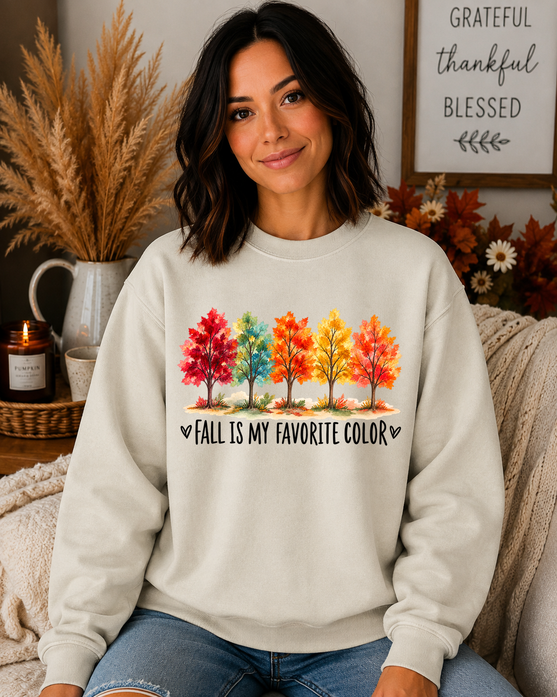 Cute Fall Sweatshirt for Women | Fall Is My Favorite Color | Autumn Trees Graphic Crewneck | Cozy Fall Shirt | Thanksgiving Sweatshirt