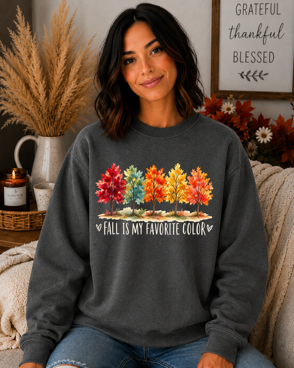 Cute Fall Sweatshirt for Women | Fall Is My Favorite Color | Autumn Trees Graphic Crewneck | Cozy Fall Shirt | Thanksgiving Sweatshirt