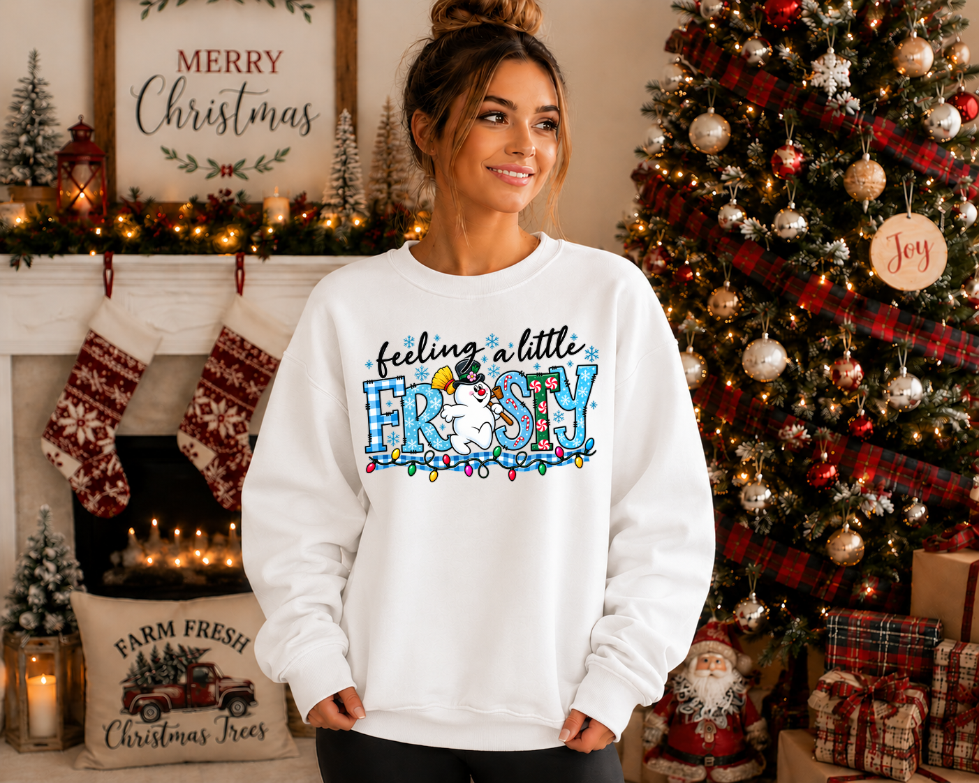 Feeling a Little Frosty Gildan Sweatshirt | Cute Snowman Christmas Crewneck | Colorful Holiday Graphic Sweatshirt