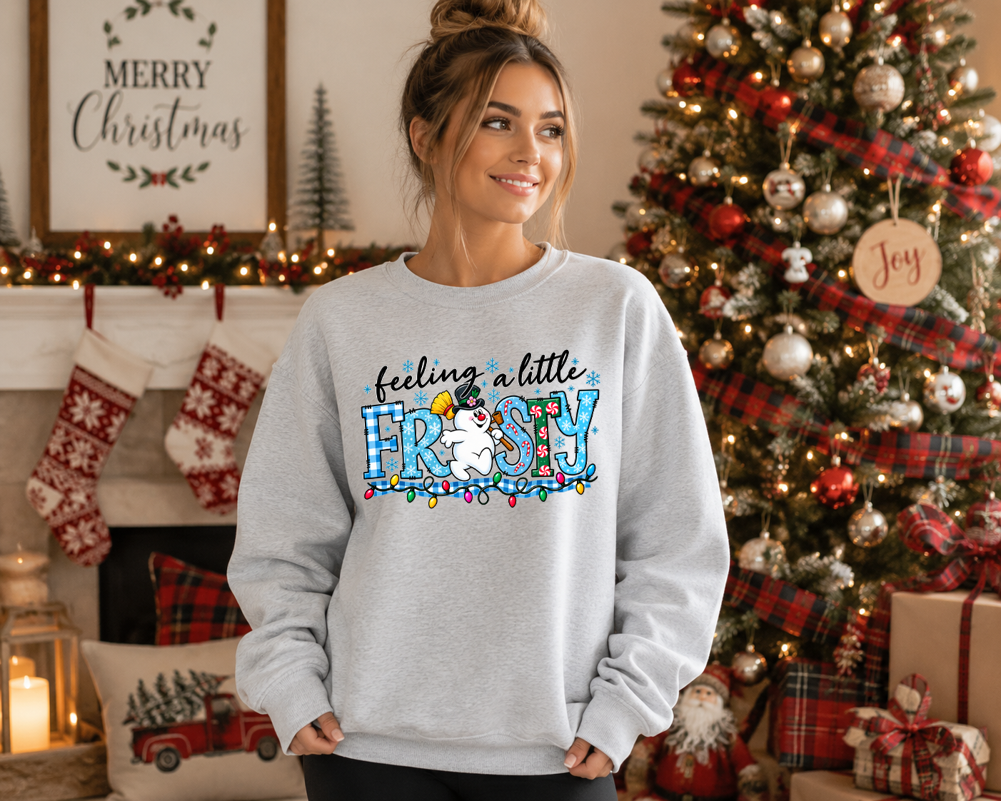 Feeling a Little Frosty Gildan Sweatshirt | Cute Snowman Christmas Crewneck | Colorful Holiday Graphic Sweatshirt