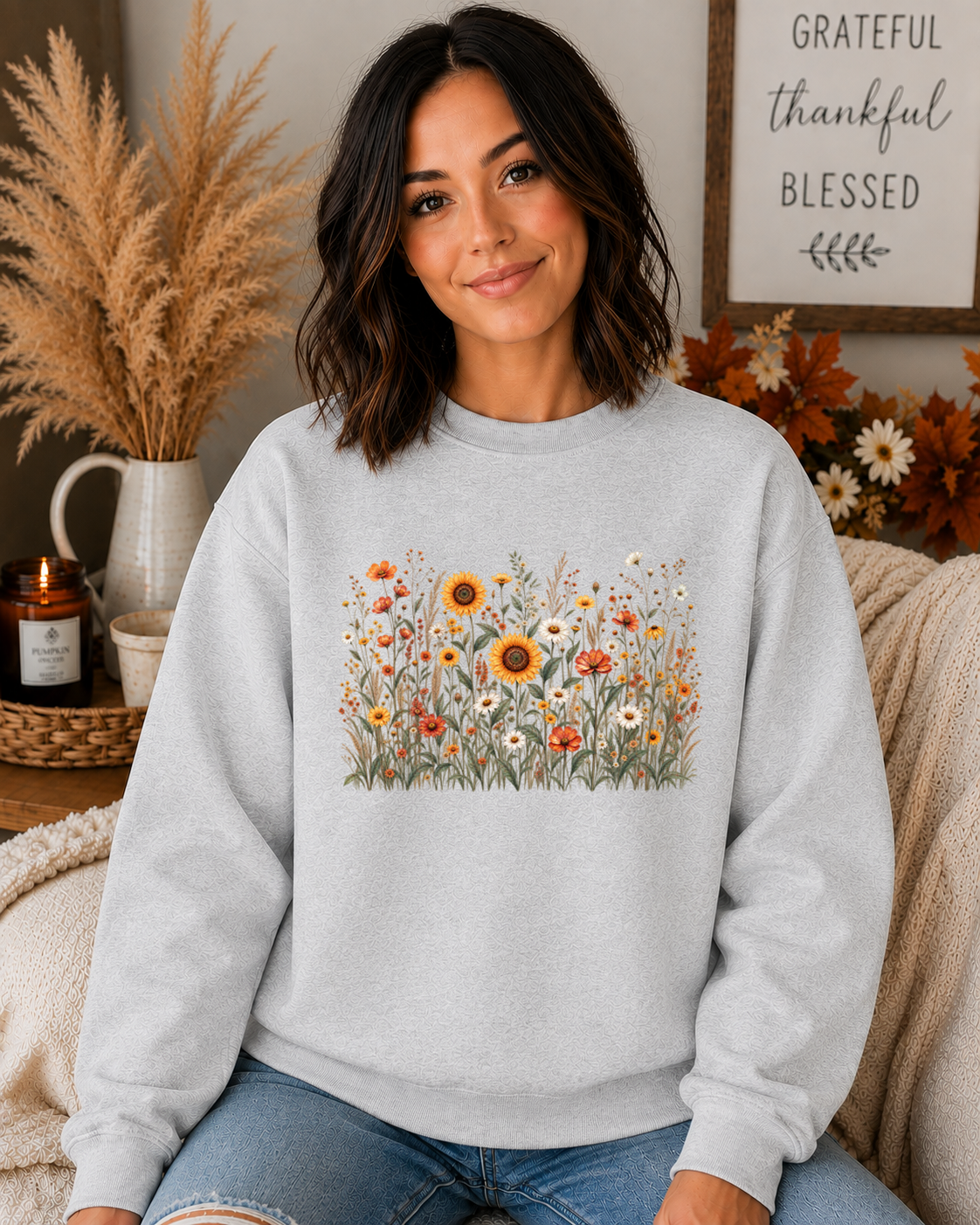 Gildan Wildflower Sweatshirt – Vintage Sunflower & Floral Garden Crewneck, Cozy Botanical Flower Graphic Sweatshirt